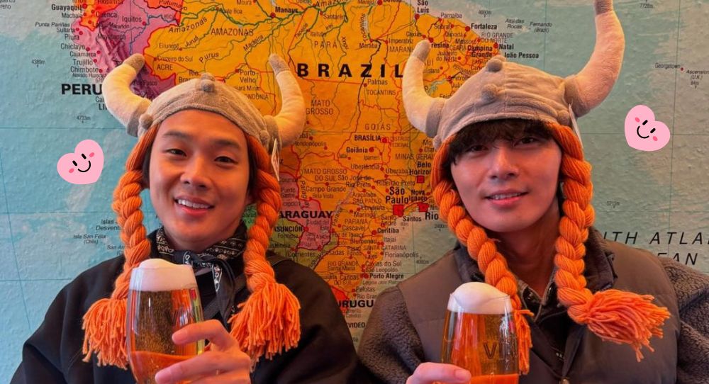 Actor Park Seo Joon shares photos from a beer hangout with Choi Woo Shik