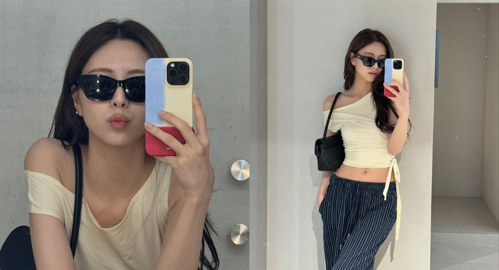 ITZY's Yuna Wows with Chic Casual Look Featuring Exposed Shoulders and Tiny Waist