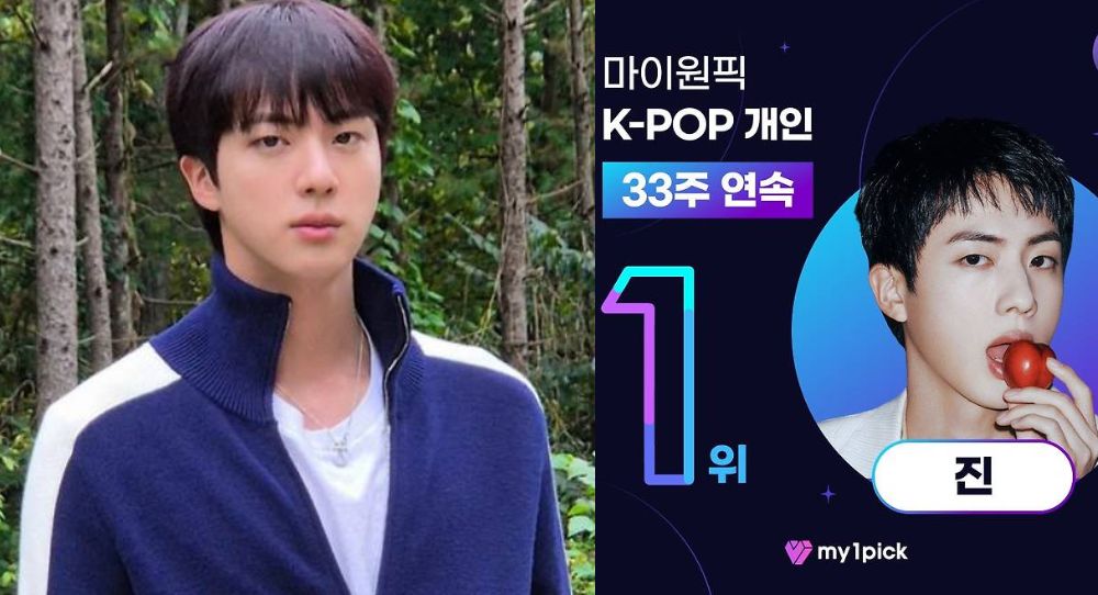 BTS's Jin Ranks First in My1Pick K-Pop Personal Category for 33 Consecutive Weeks
