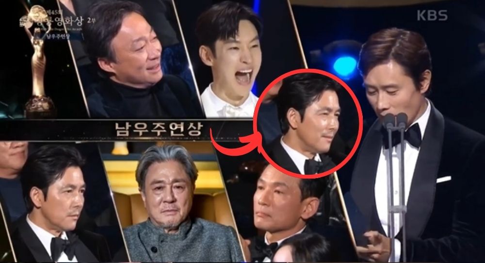 Jung Woo Sung Struggles to Hold Back Laughter at Lee Byung Hun's Joke at the Blue Dragon Film Awards